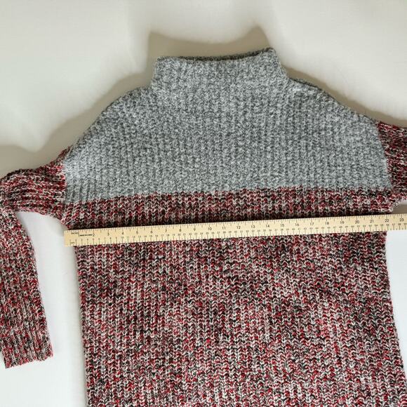 Topshop Womens Textured Knit Colorblock Grey Red Mock Neck Pullover Sweater Sz 8 - Picture 10 of 10